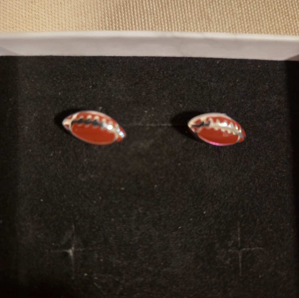 ENAMEL AND STERLING SILVER FOOTBALL EARRINGS